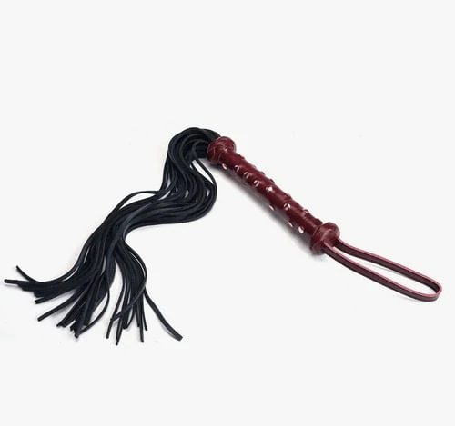 Wine Red Deluxe Cow Leather Heavy Flogger with Studded Handle - Image 2