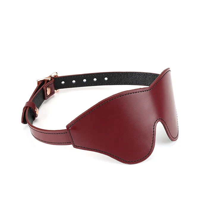 Wine Red - Leather Blindfold with Rose Gold Buckle - Image 2