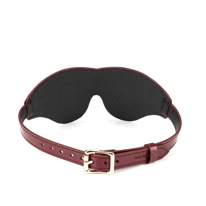 Wine Red - Leather Blindfold with Rose Gold Buckle - Image 3
