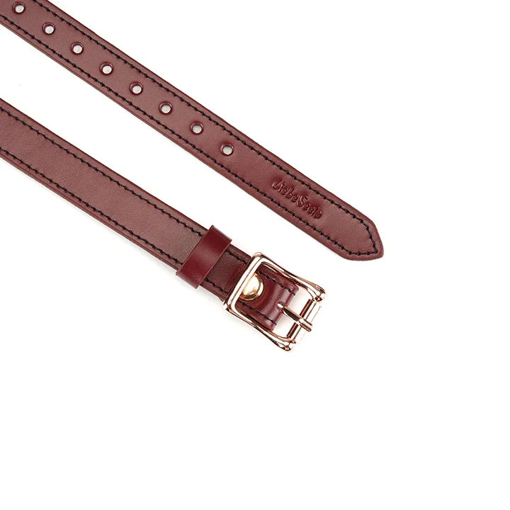 Wine Red - Leather Blindfold with Rose Gold Buckle - Image 5